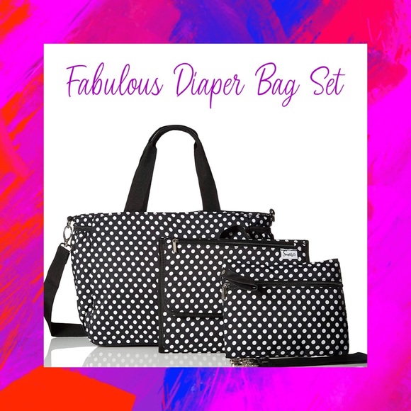 Black and White Polka Dot Diaper Bag Travel Set - Picture 2 of 7